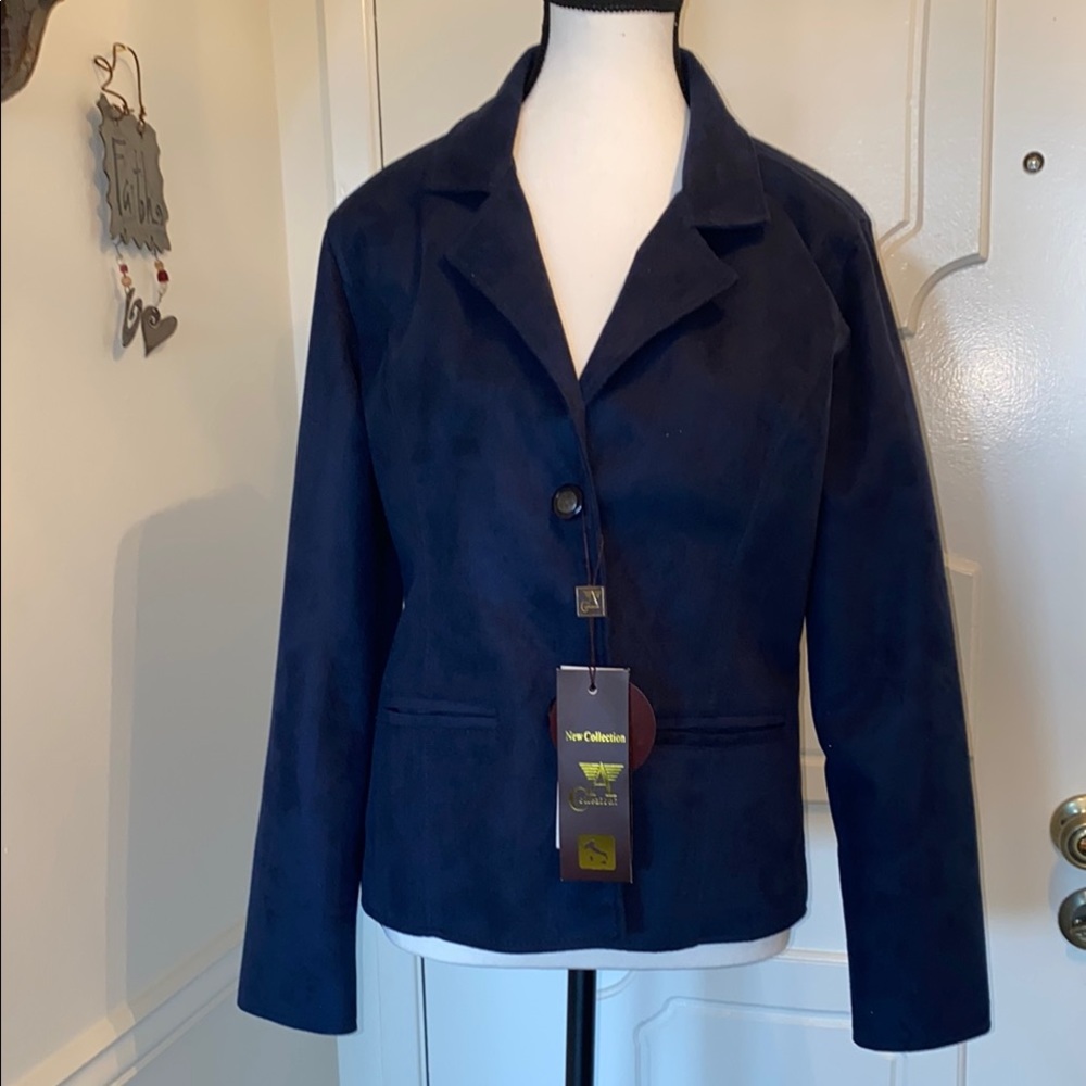 NWT Armani Collezioni Made in Italy Navy Suede Blazer Sz S/M